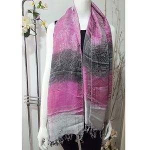 New Silk Color Block🌸Pink♡Gray🌸Floral Long Scarf